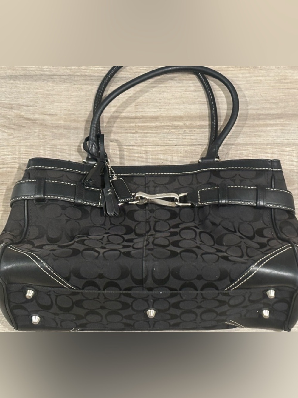 Coach Black Signature Canvas Tote with Silver Accent - Picture 10 of 11